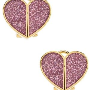 NWOT Kate Spade Pink Glitter Heart Stud Earrings/Large
